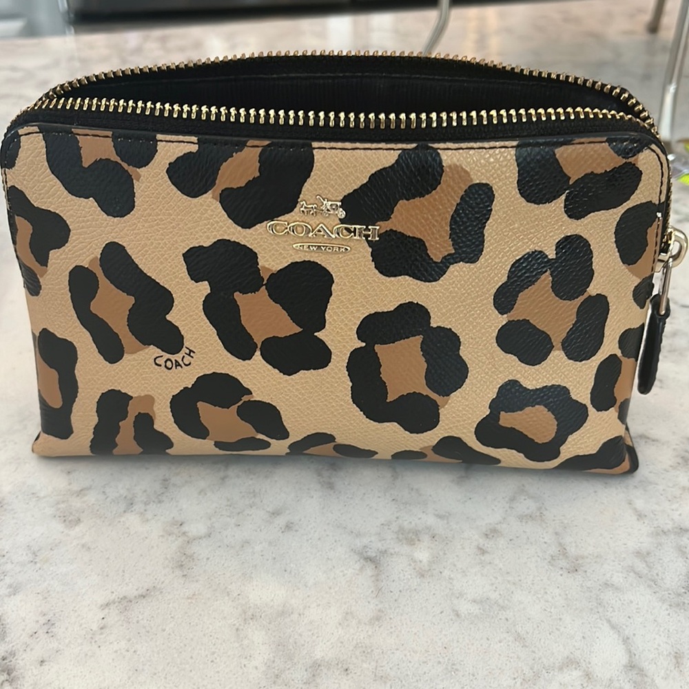 Coach Signature Leopard Zippered Pouch